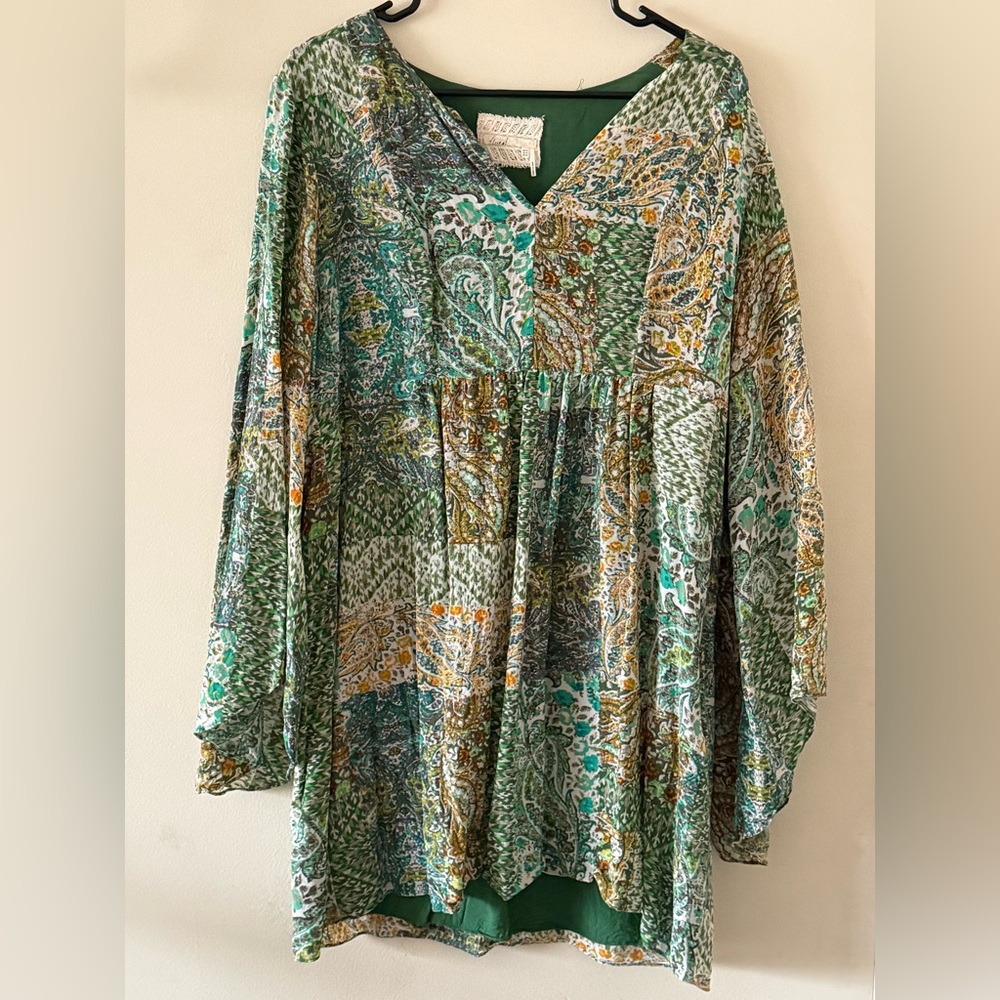 Anthropologie Green Paisley Patchwork Tunic Dress